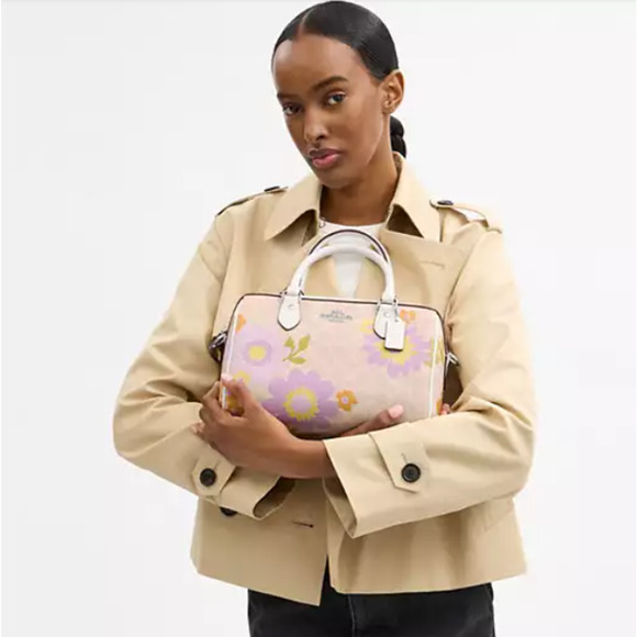 COACH Rowan Satchel Crossbody Bag Signature Canvas Floral Print CBG72 Sand NWT - Picture 5 of 11